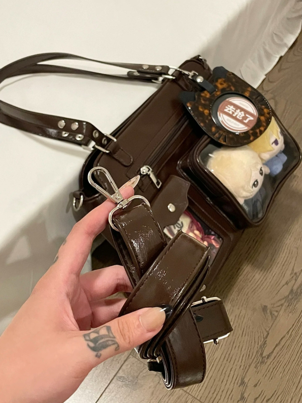 Crossbody torba, japansko-korejski stil, PU materijal, horizontalni pravokutni oblik, zatvaranje zatvaračem
