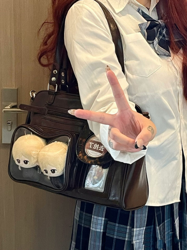 Crossbody torba, japansko-korejski stil, PU materijal, horizontalni pravokutni oblik, zatvaranje zatvaračem