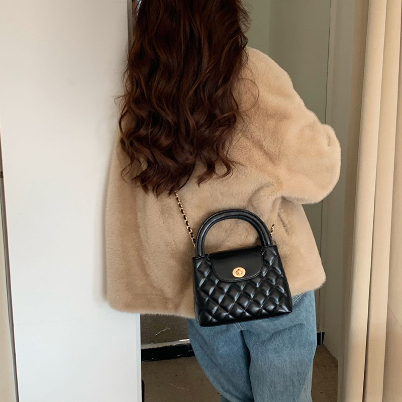 Rock Decca PU ženska torba s kapicom i dijamantnim uzorkom, kvadratnog oblika, poliester podstava