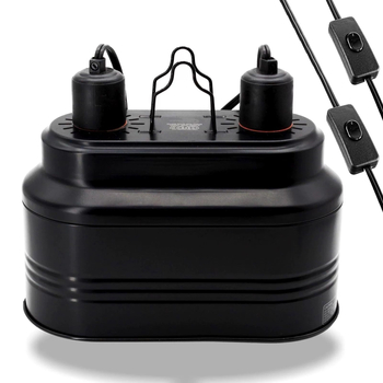 Két lámpabúrával rendelkező fűtő lámpa kisállatok és hüllők számára, alumíniumból, 160W, hőmérséklet-szabályozó és időzítő