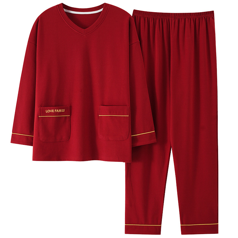 Női pamut pizsama szett hosszú ujjú felsővel és hosszú nadrággal, kerek nyak, 95–100% pamut, anyag-tömege 201–250 g/m²