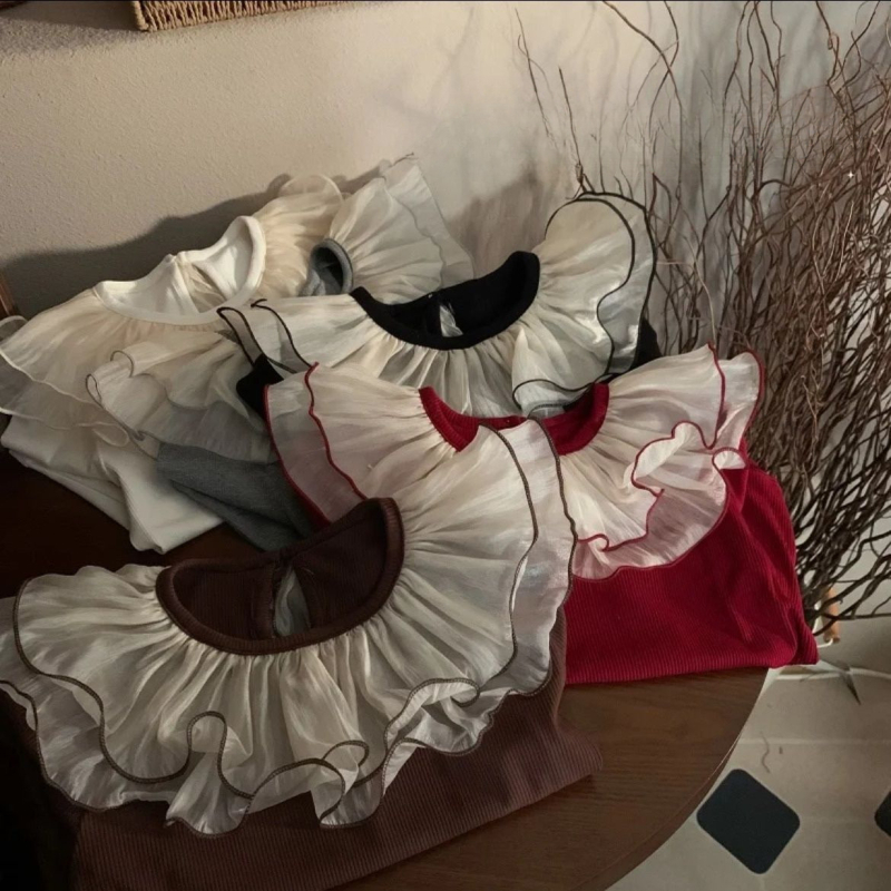 Dječja pamukasta majica s dugim rukavima i čipkastim ovratnikom, za bebe i djecu od 1 do 3 godina
