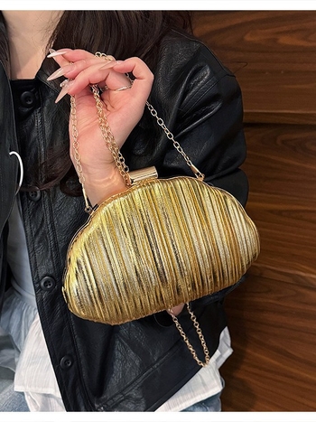 PU kožna večernja clutch torba s lancem, školjkastog oblika, za vjenčanja i zabave (Materijal: PU koža; Oblik: školjka; Zatvaranje: zaključavanje; Unutarnji džepovi: džep za telefon i ID)