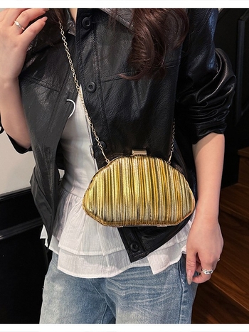 PU kožna večernja clutch torba s lancem, školjkastog oblika, za vjenčanja i zabave (Materijal: PU koža; Oblik: školjka; Zatvaranje: zaključavanje; Unutarnji džepovi: džep za telefon i ID)