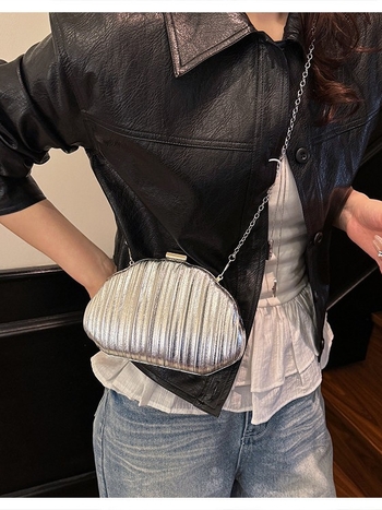 PU kožna večernja clutch torba s lancem, školjkastog oblika, za vjenčanja i zabave (Materijal: PU koža; Oblik: školjka; Zatvaranje: zaključavanje; Unutarnji džepovi: džep za telefon i ID)