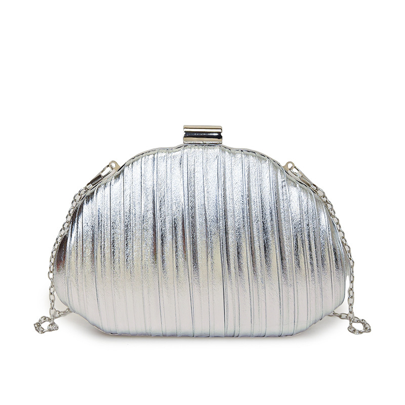 PU kožna večernja clutch torba s lancem, školjkastog oblika, za vjenčanja i zabave (Materijal: PU koža; Oblik: školjka; Zatvaranje: zaključavanje; Unutarnji džepovi: džep za telefon i ID)