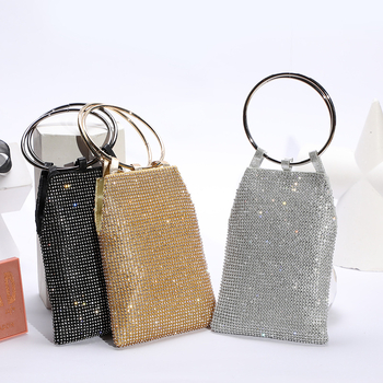 Party torba s kristalima od PU kože, PU podstava, oblik kante, magnetska kopča, urbani minimalistički stil