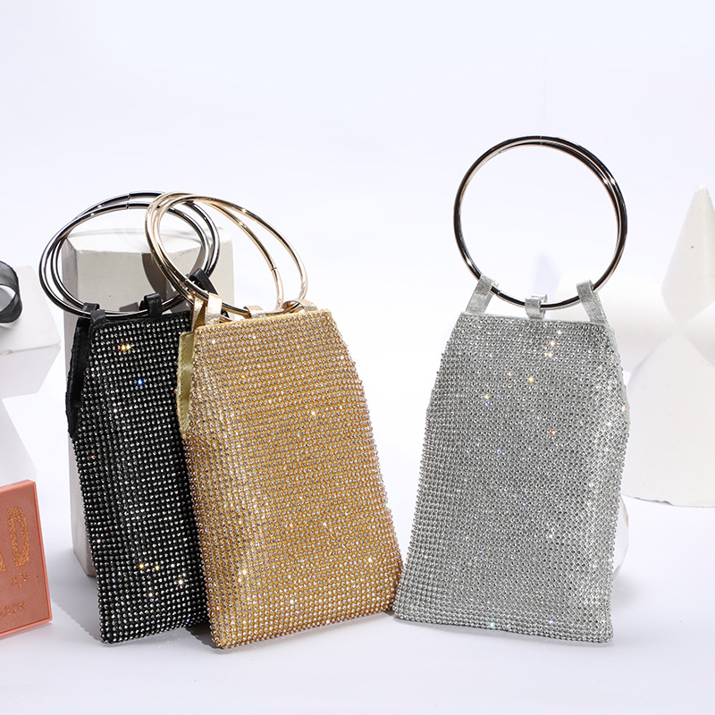 Party torba s kristalima od PU kože, PU podstava, oblik kante, magnetska kopča, urbani minimalistički stil