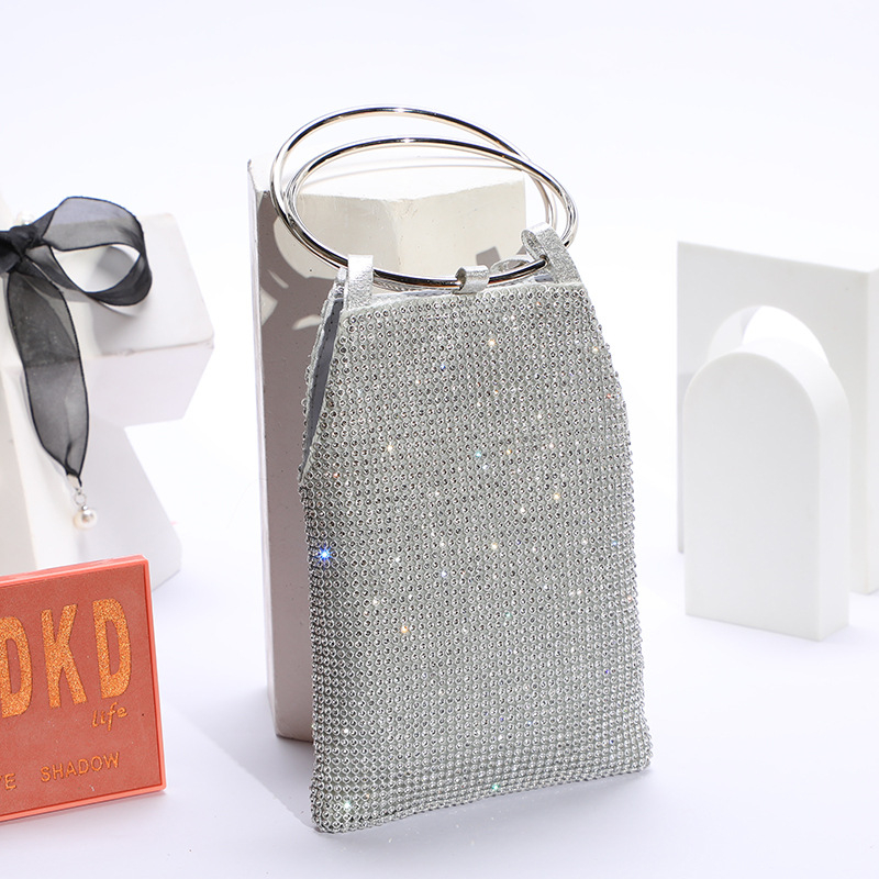 Party torba s kristalima od PU kože, PU podstava, oblik kante, magnetska kopča, urbani minimalistički stil