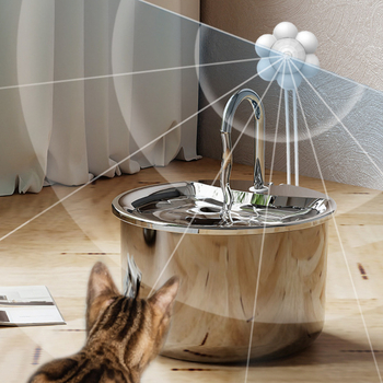 Fântână de apă pentru animale de companie din oțel inoxidabil — ciclu automat, funcționare silențioasă, design detașabil, model FT444, cod articol 2505KFZB3688, potrivit pentru pisici și câini