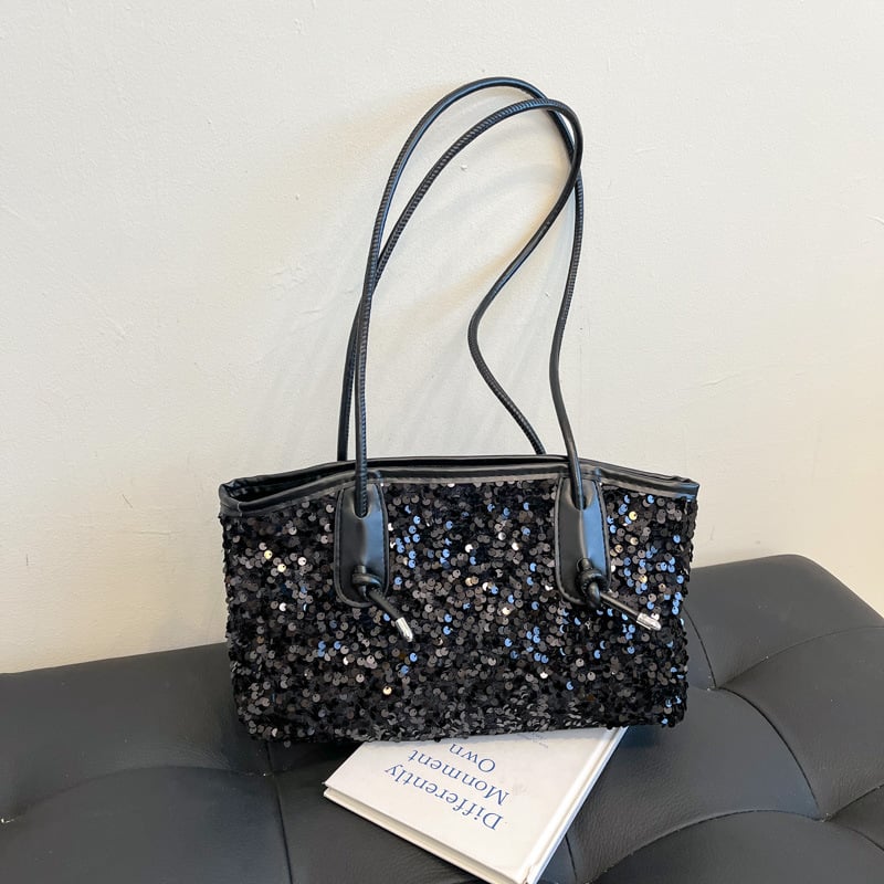 Csillogó válltáska PU anyagból, utcai stílus, horizontálisan négyszögletes forma, cipzáras nyitás, belső zseb a telefon számára, egy vállpánt