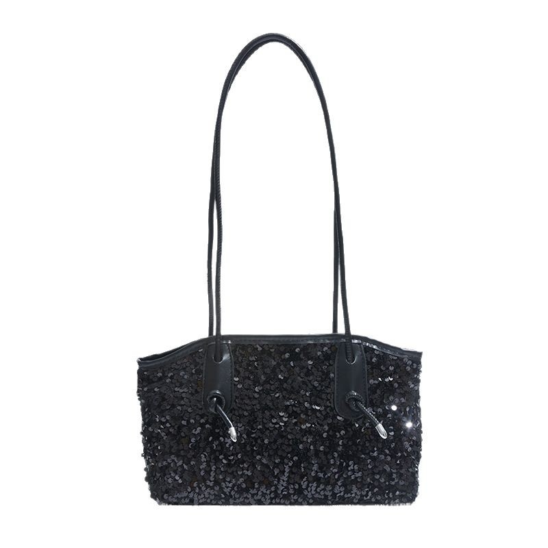 Csillogó válltáska PU anyagból, utcai stílus, horizontálisan négyszögletes forma, cipzáras nyitás, belső zseb a telefon számára, egy vállpánt