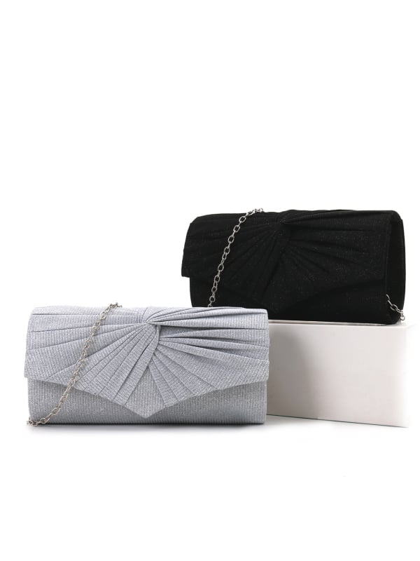 Prom Queen pliszírozott cilindrikus clutch táska lánccal, fedéllel záródó, belső zsebek telefonra és személyi igazolványra, poliészterből