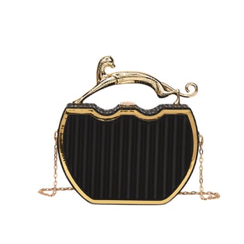 PU doboztáska, láncos vállpánt, kör alakú formájú, zárható, laminált belső cipzáras rekesz