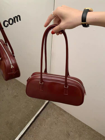 PU bőr baguette táska, utcai stílus, zipzár, vízszintes négyszög alakú