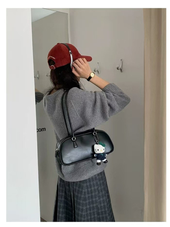 PU bőr baguette táska, utcai stílus, zipzár, vízszintes négyszög alakú