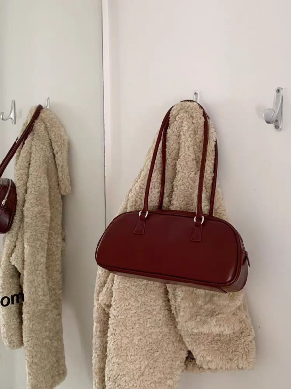 PU bőr baguette táska, utcai stílus, zipzár, vízszintes négyszög alakú