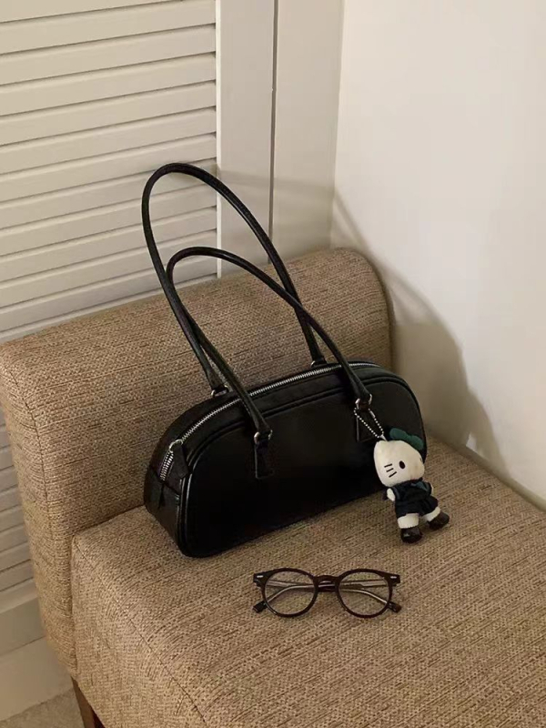 PU bőr baguette táska, utcai stílus, zipzár, vízszintes négyszög alakú