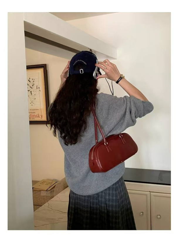 PU bőr baguette táska, utcai stílus, zipzár, vízszintes négyszög alakú