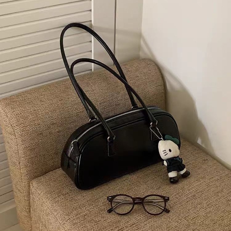 PU bőr baguette táska, utcai stílus, zipzár, vízszintes négyszög alakú