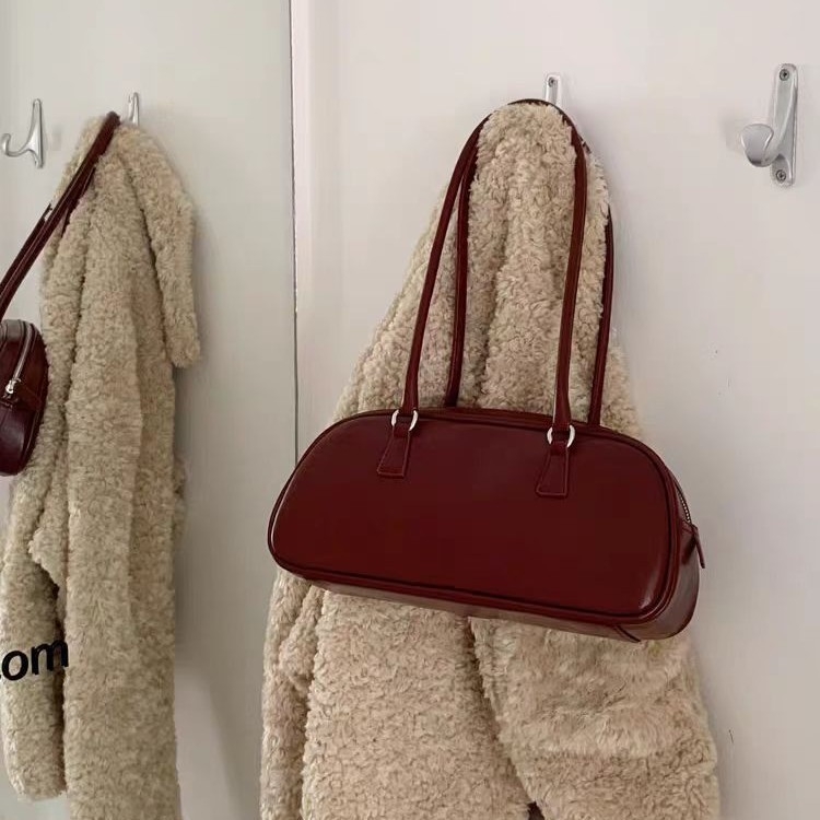 PU bőr baguette táska, utcai stílus, zipzár, vízszintes négyszög alakú