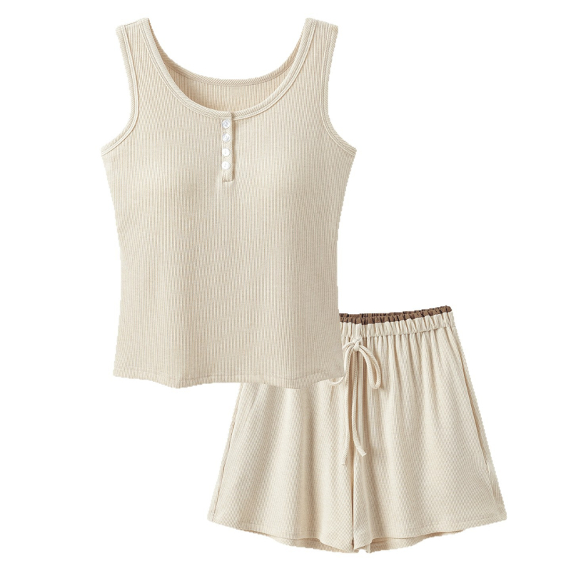 Női nyári pijamát szett Modal pamut szállal: ujjatlan felső és rövidnadrág, melltartó betéttel, vékony és légáteresztő