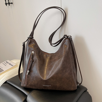 PU tote táska, városi egyszerű stílus, retro nagy kapacitás, cipzáras nyitás, poliészter bélés