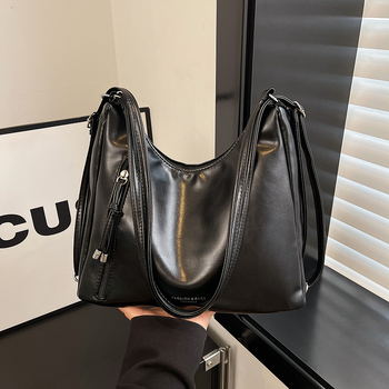 PU tote táska, városi egyszerű stílus, retro nagy kapacitás, cipzáras nyitás, poliészter bélés