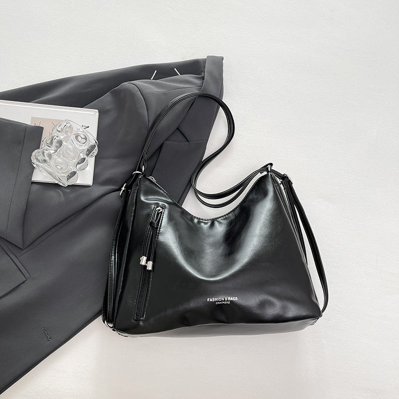 PU tote táska, városi egyszerű stílus, retro nagy kapacitás, cipzáras nyitás, poliészter bélés