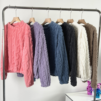 Női korall fleece pizsama felső, kerek nyakú, hosszú ujjú, vastag, meleg, poliészter 95–100%