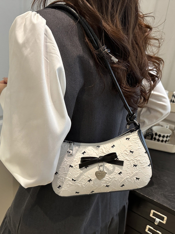 Podlaktna torbica Bowknot, PU materijal, horizontalni kvadratni oblik, zatvarač, gradski stil