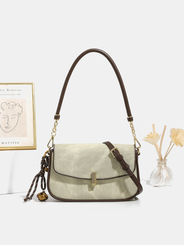 Ženska crossbody torbica u korejskom stilu, mikrovlakna sintetička koža, vodoravni četverokutni oblik, zaključavanje na bravu, unutarnji džep s zipom, dvostruki remeni