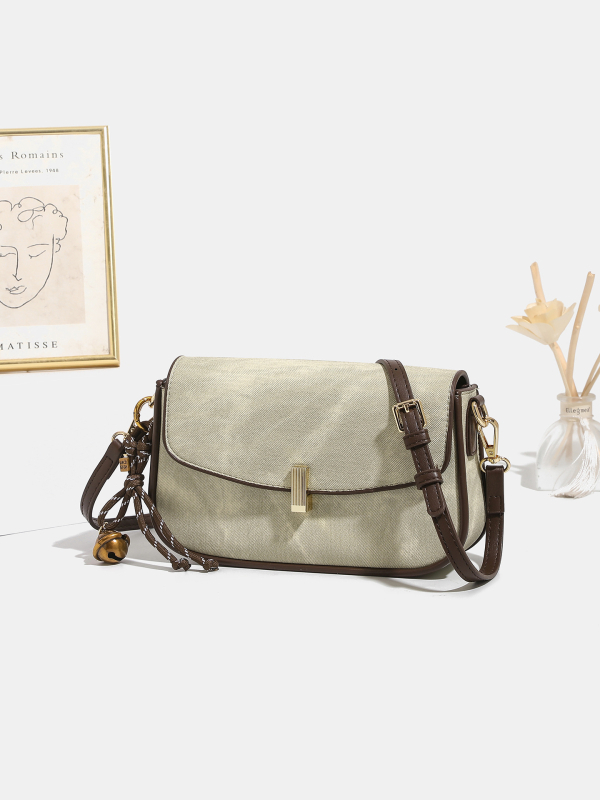 Ženska crossbody torbica u korejskom stilu, mikrovlakna sintetička koža, vodoravni četverokutni oblik, zaključavanje na bravu, unutarnji džep s zipom, dvostruki remeni