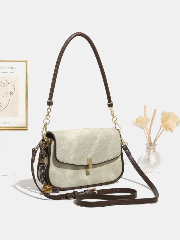 Ženska crossbody torbica u korejskom stilu, mikrovlakna sintetička koža, vodoravni četverokutni oblik, zaključavanje na bravu, unutarnji džep s zipom, dvostruki remeni
