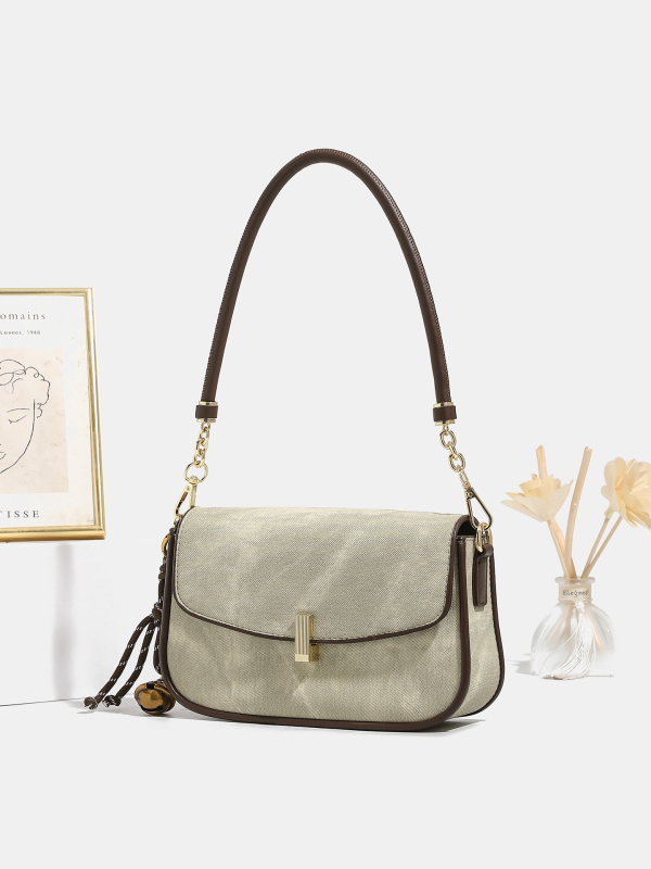 Ženska crossbody torbica u korejskom stilu, mikrovlakna sintetička koža, vodoravni četverokutni oblik, zaključavanje na bravu, unutarnji džep s zipom, dvostruki remeni