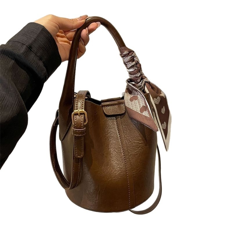 Casual bucket torba za žene, američki retro stil, poliester vanjska i PU podstava