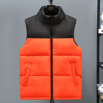 Férfi mellény pamut töltettel, vastag melegen tartó, sportos stílus, szabad szabás, poliészter anyag és poliészter bélés