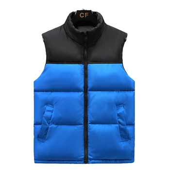 Férfi mellény pamut töltettel, vastag melegen tartó, sportos stílus, szabad szabás, poliészter anyag és poliészter bélés