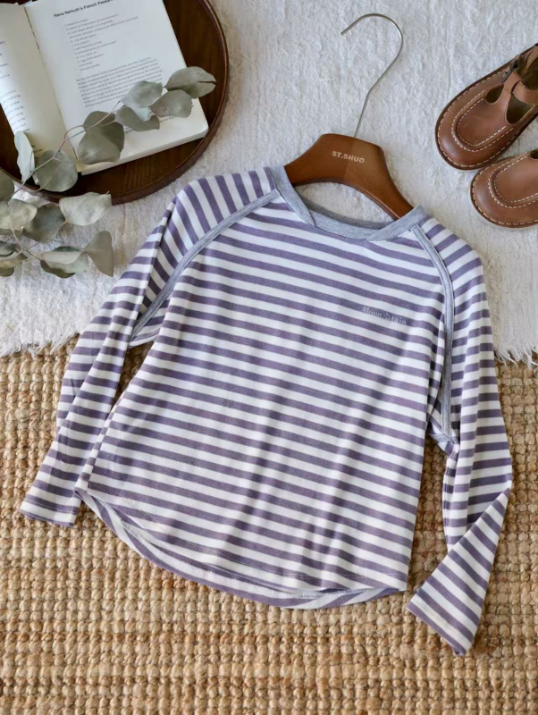 Dječje majice s dugim rukavima i prugama, Tencel smjesa, mekana obrada, za djecu 3–8 godina, jesen, unisex