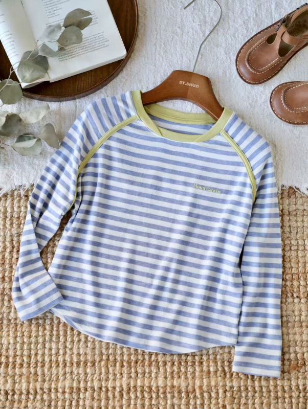 Dječje majice s dugim rukavima i prugama, Tencel smjesa, mekana obrada, za djecu 3–8 godina, jesen, unisex