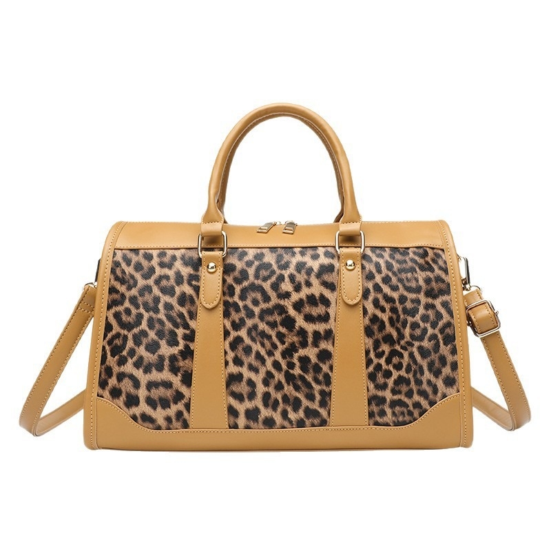 Ženska torba na rame s leopard uzorkom od PU — cilindričnog oblika, zatvaranje na zip, poliester podstava, unutarnji džepovi: džep sa zipom, džep za telefon