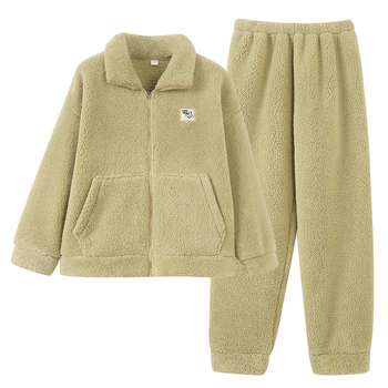 Női antisztatikus báránygyapjú pizsama készlet, extra vastag 301–350 g/m², álló gallér, hosszú ujjú