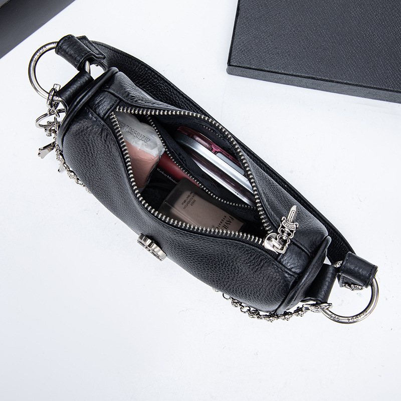 Utcai trend Crossbody Tote táska – Első réteg marhabőrből, Vízszintes négyzetes sziluett, Cipzár