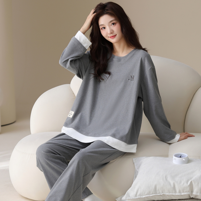 Ženski set pidžama, Derong baršun, 90–95% poliester, gusta 251–300 g/m², okrugli ovratnik, dugi rukavi