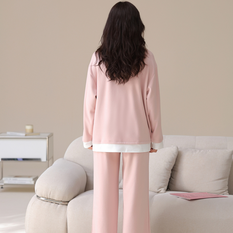Ženski set pidžama, Derong baršun, 90–95% poliester, gusta 251–300 g/m², okrugli ovratnik, dugi rukavi