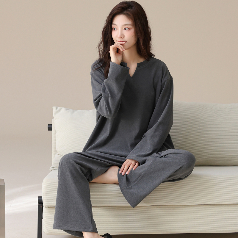 Ženski set pidžama, Derong baršun, 90–95% poliester, gusta 251–300 g/m², okrugli ovratnik, dugi rukavi
