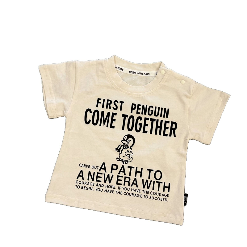 100% pamuk dječji ljetni T-shirt s izvezenim slovima i motivom pingvina - ležerni stil za uzrast 1-3 godine (Ljeto 2025)