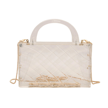 Prozirna PVC torbica za nošenje preko ramena s lancem, vodoravni kvadratni oblik, zaključavanje bravom, unutarnji pretinci za telefon i osobnu iskaznicu