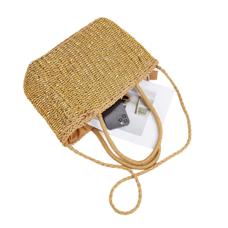 Yihan Pletena Torba, Materijal Papir, Zatvaranje Zipom, Horizontalni Kvadratni Oblik, Dvostruki Naramenice