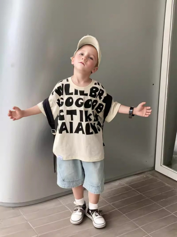 Dječja majica, Korejski stil, uzorak slova, 95% pamuk, kratki rukavi